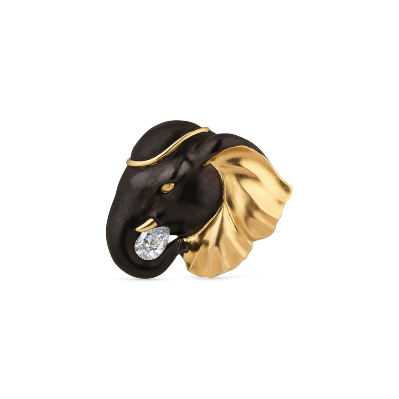 Elephant 18K Gold Necklace & Brooche w. Lab-Grown Diamond