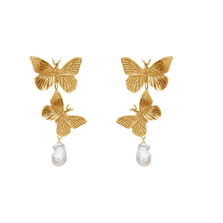 Butterfly Gold Plated Earrings w. Pearl