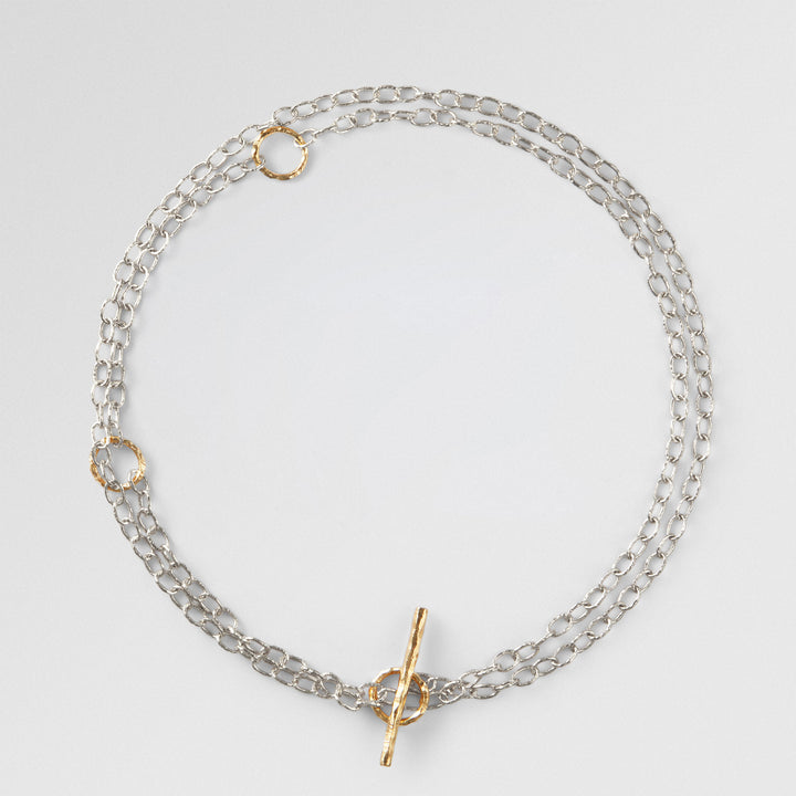 T - Chain 18K Gold & Silver Necklace 70cm