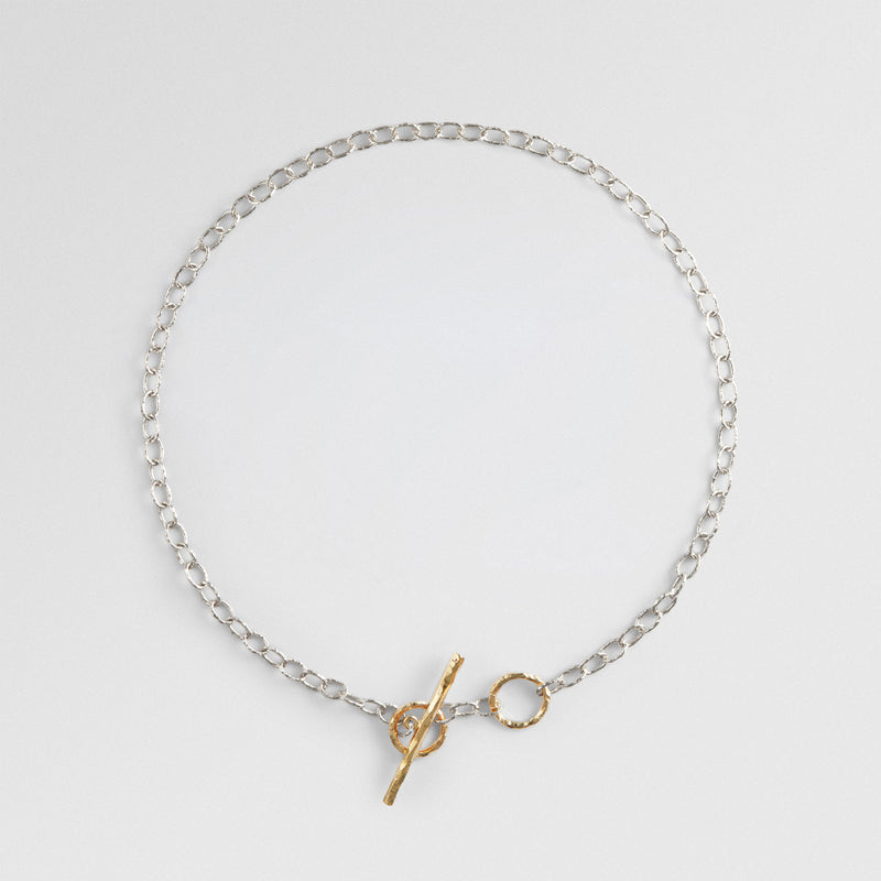 T - Chain 18K Gold & Silver Necklace 39cm