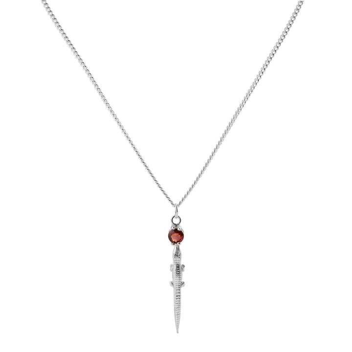 Alligator Silver Necklace w. Upcycled Garnet
