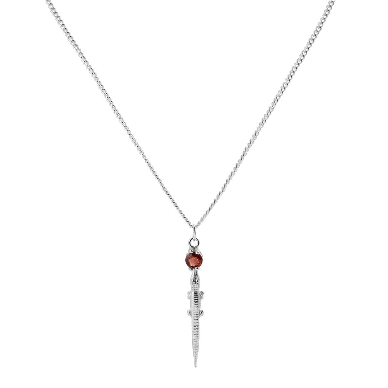 Alligator Silver Necklace w. Upcycled Garnet