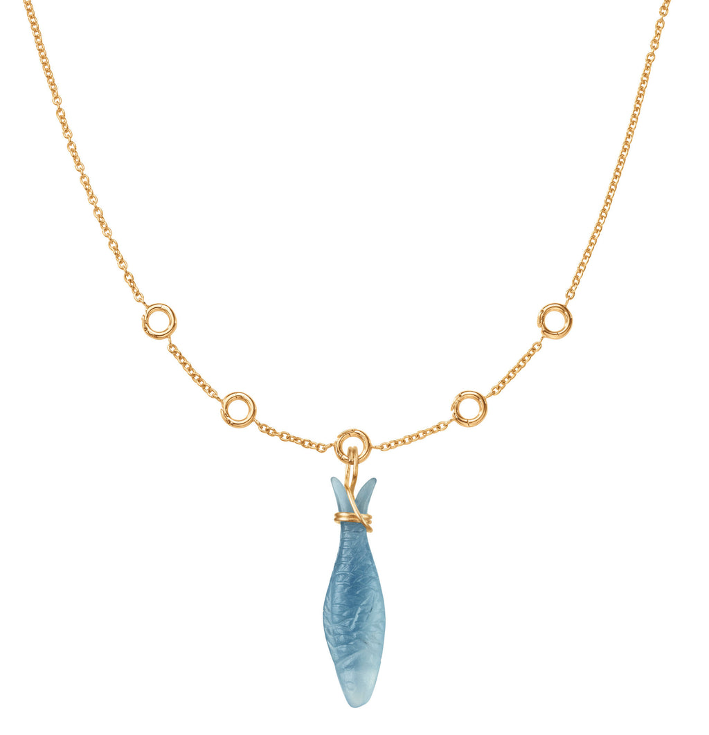 Young Fish 18K Gold Pendant w. Aquamarine Fish