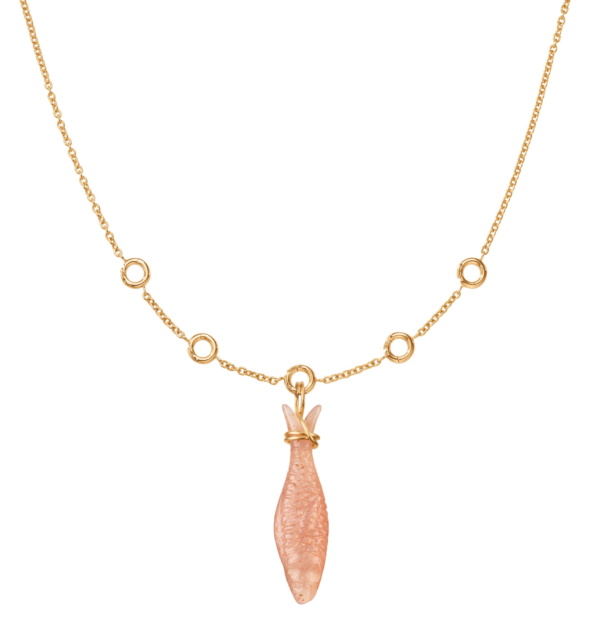 Young Fish 18K Gold Pendant w. Blush Fish