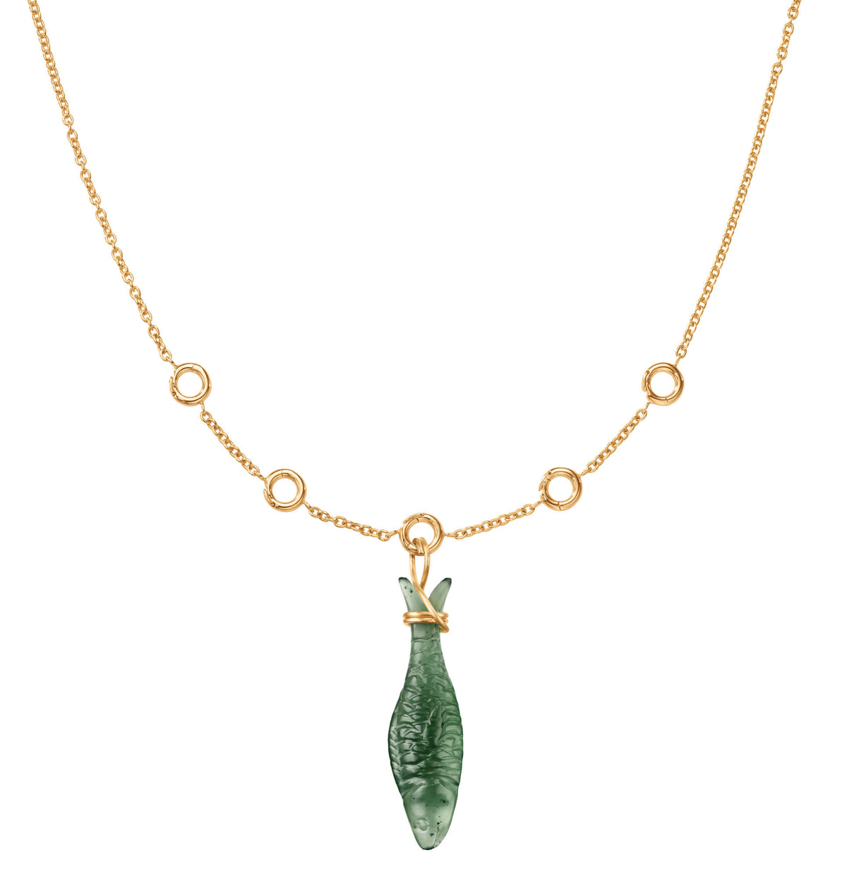 Young Fish 18K Gold Pendant w. Serpentine Fish