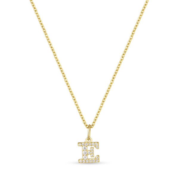 Petite Letter E Gold Vermeil Necklace w. Zirconias