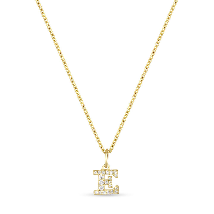 Petite Letter E Gold Vermeil Necklace w. Zirconias