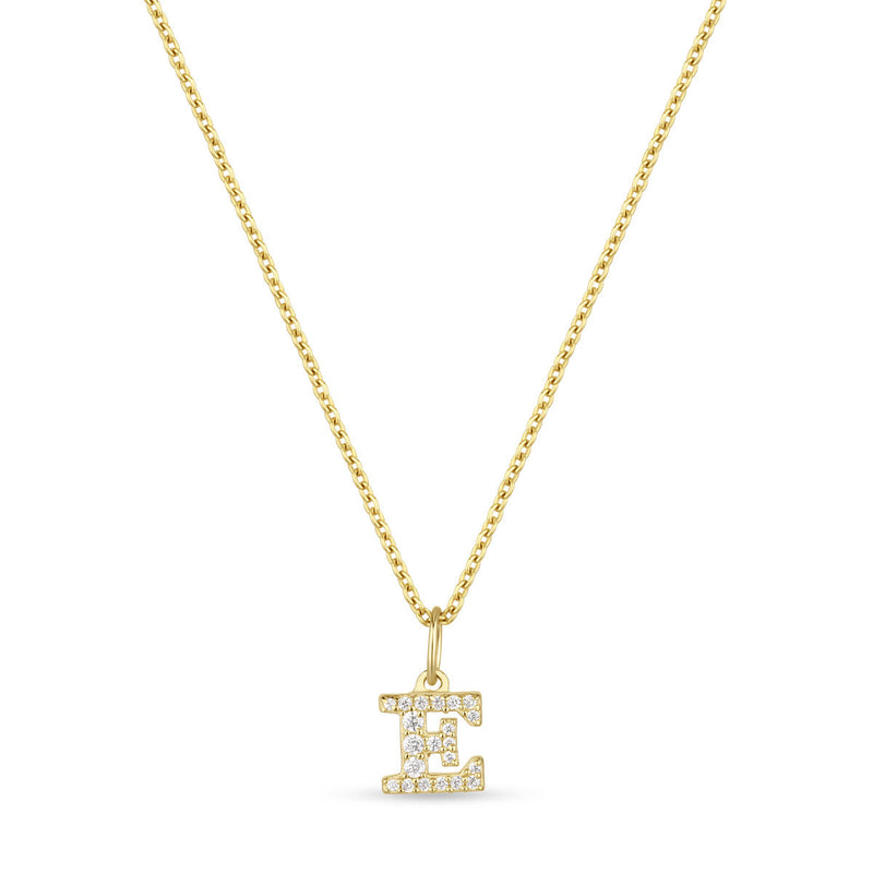 Petite Letter E Gold Vermeil Necklace w. Zirconias
