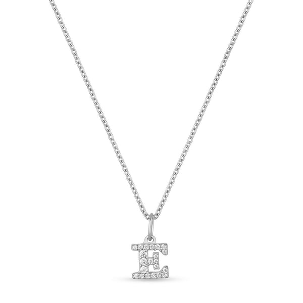Petite Letter E Silver Necklace w. Zirconias