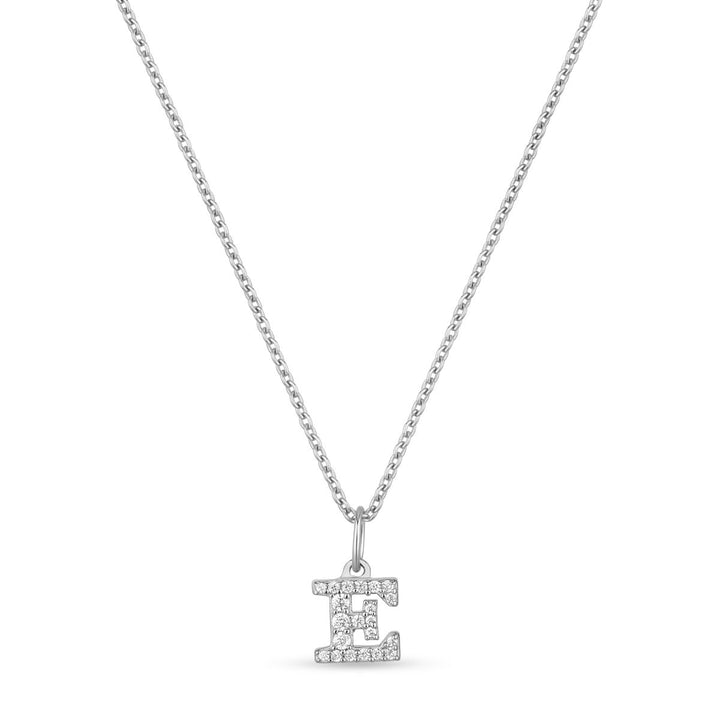 Petite Letter E Silver Necklace w. Zirconias
