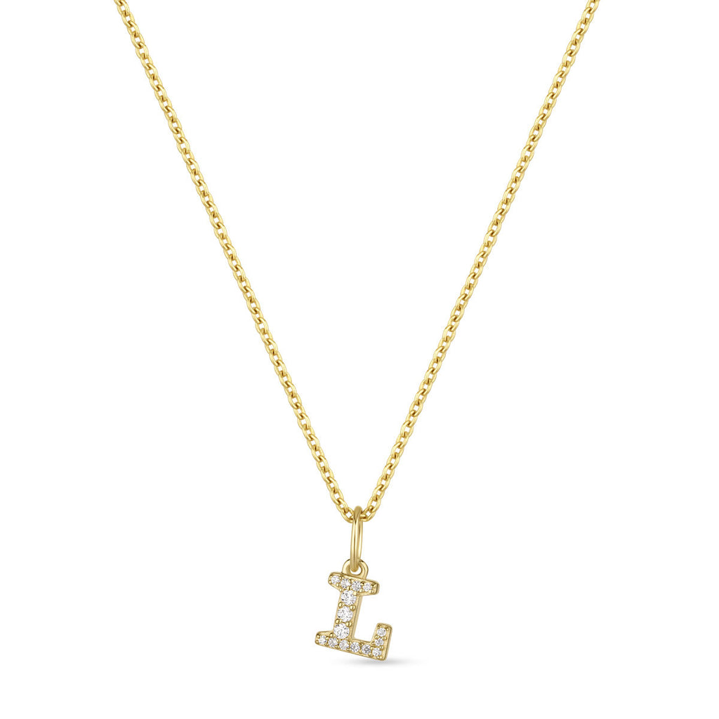 Petite Letter L Gold Vermeil Necklace w. Zirconias