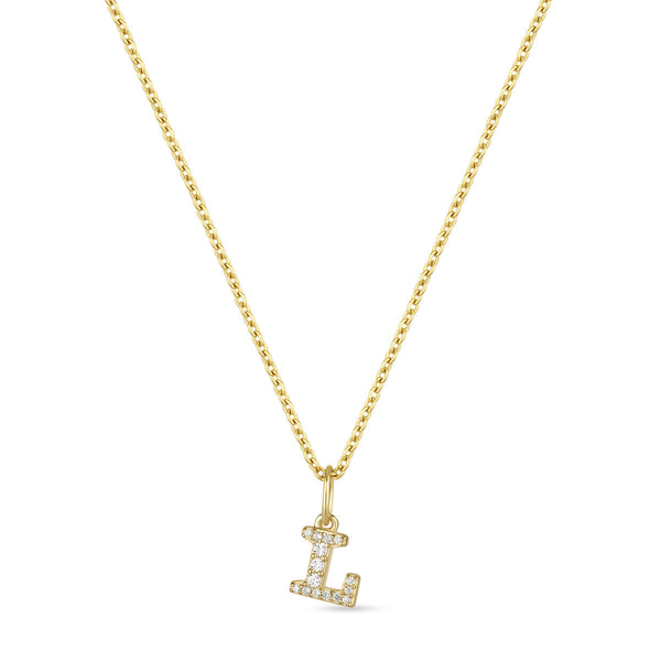 Petite Letter L Gold Vermeil Necklace w. Zirconias