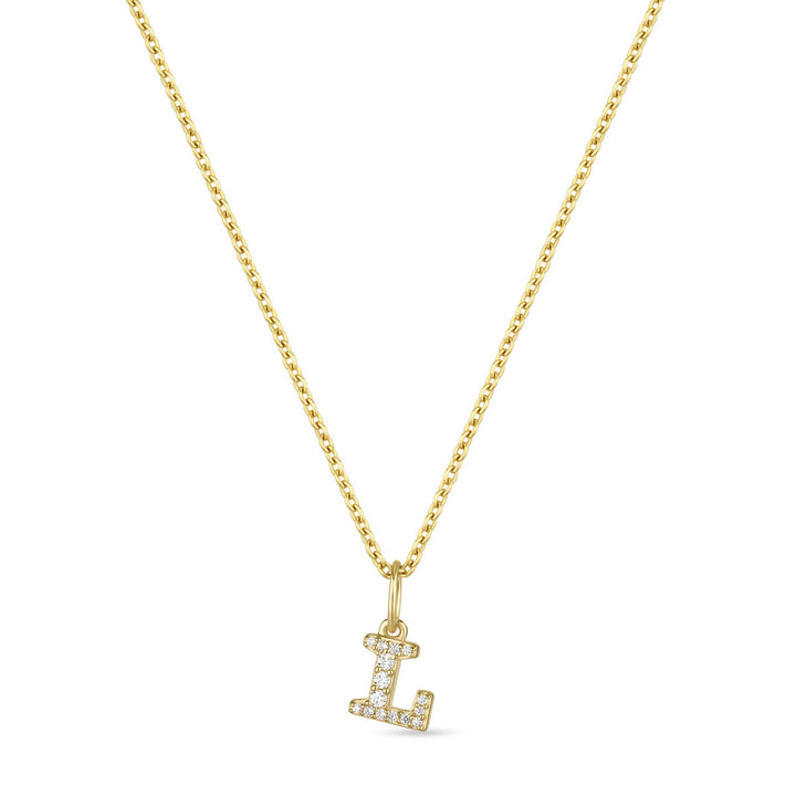 Petite Letter L Gold Vermeil Necklace w. Zirconias