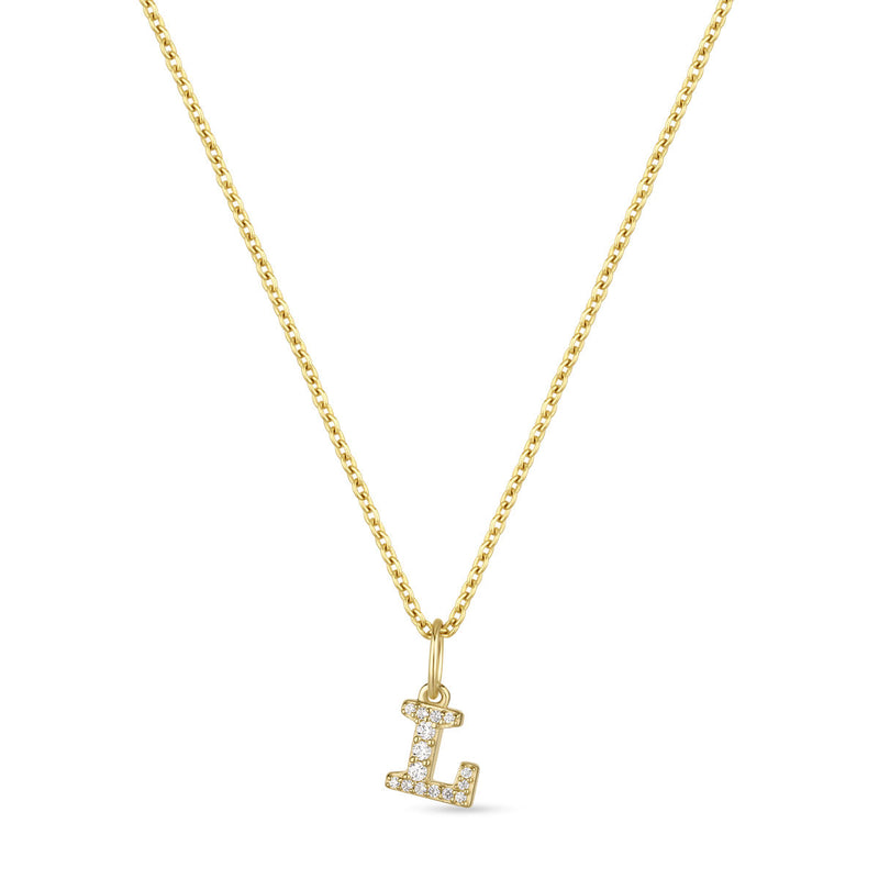 Petite Letter L Gold Vermeil Necklace w. Zirconias