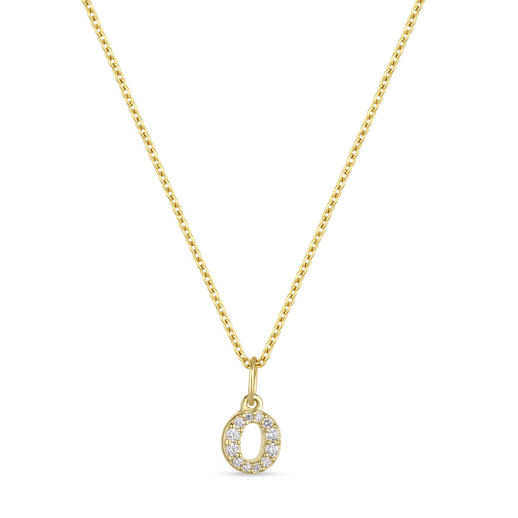 Petite Letter O Gold Vermeil Necklace w. Zirconias