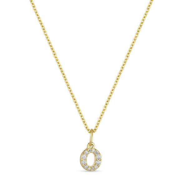 Petite Letter O Gold Vermeil Necklace w. Zirconias