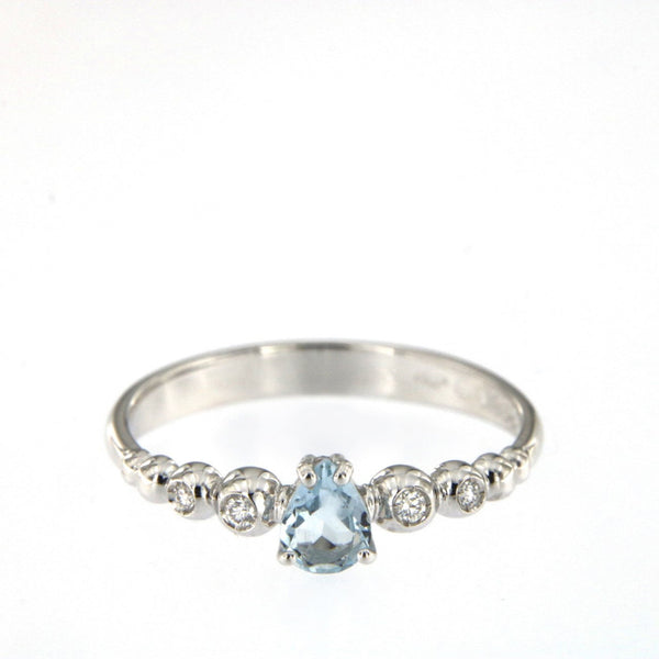 Bubble 18K White Gold Ring w. Diamonds & Light Blue Aquamarine