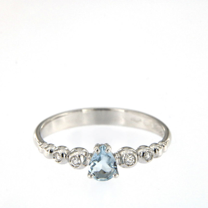 Bubble 18K White Gold Ring w. Diamonds & Light Blue Aquamarine