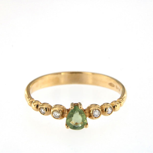 Bubble 18K Rosaguld Ring m. Diamanter & Grøn Safir