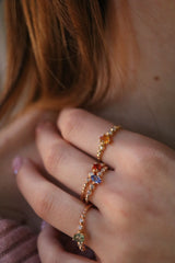 Bubble Heart 18K Rosaguld Ring m. Diamanter & Orange Safir