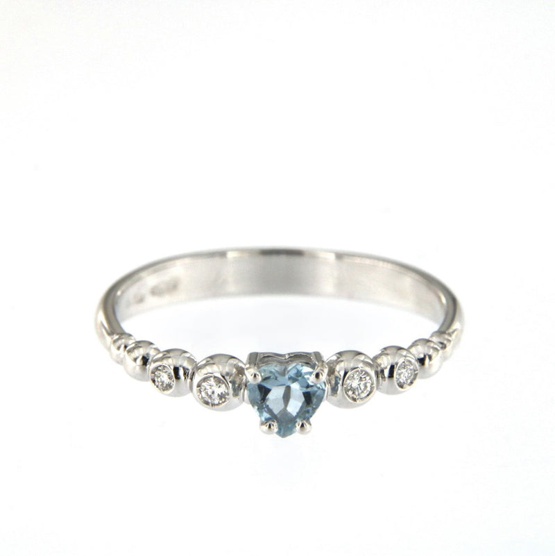 Bubble Heart 18K Hvidguld Ring m. Diamanter & Akvamarin