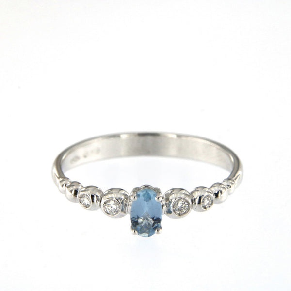 Bubble 18K White Gold Ring w. Diamonds & Aquamarine