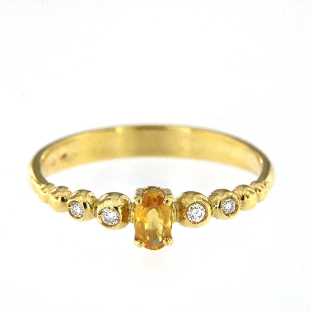 Bubble 18K Gold Ring w. Diamonds & Orange Sapphire
