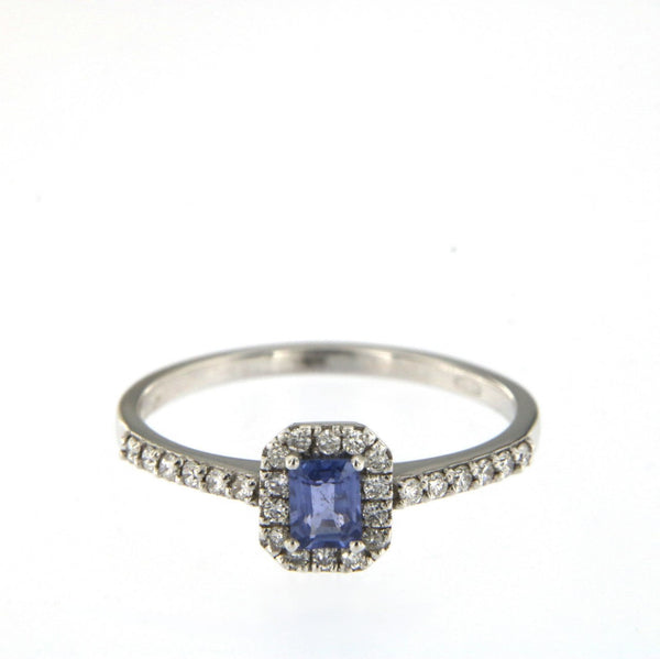 Candy 18K White Gold Ring w. Diamonds & Blue Sapphire