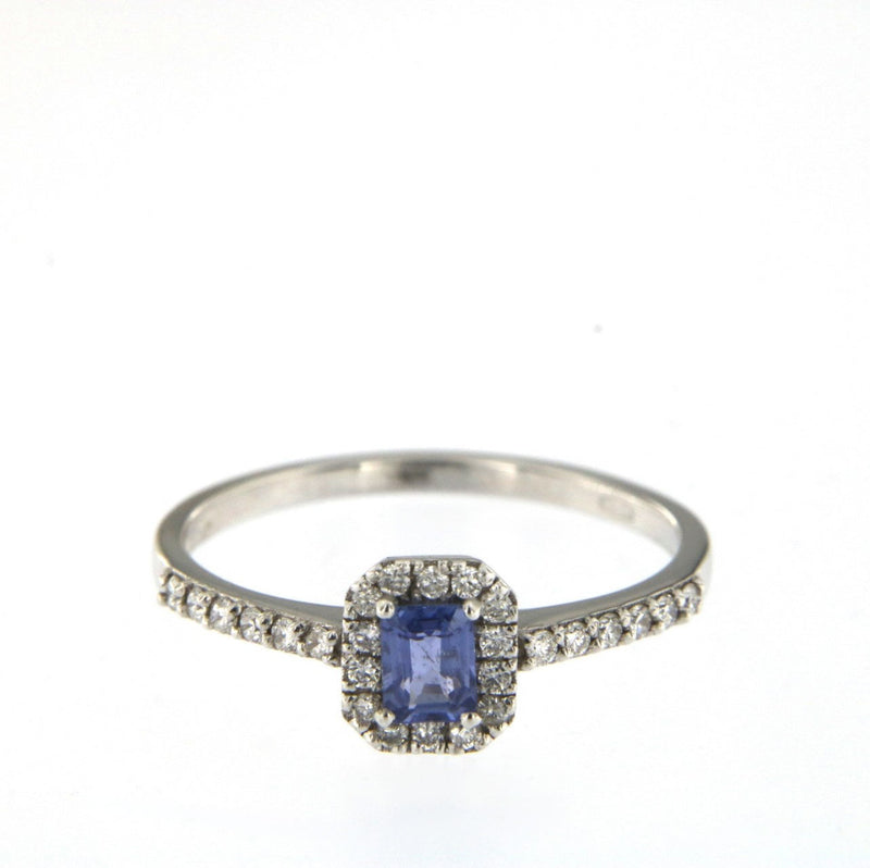 Candy 18K White Gold Ring w. Diamonds & Blue Sapphire