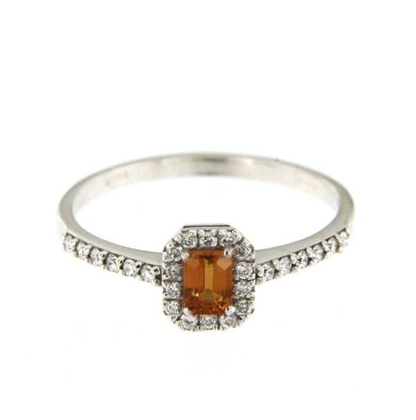 Candy 18K Hvidguld Ring m. Diamanter & Orange Safir