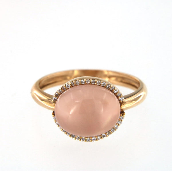 Cabouchon 18K Rose Gold w. Diamonds & Pink Quartz