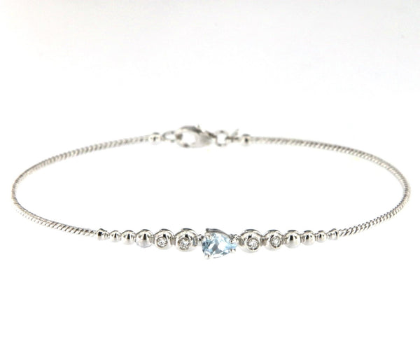 Bubble 18K White Gold Bracelet w. Diamonds & Light Blue Aquamarine