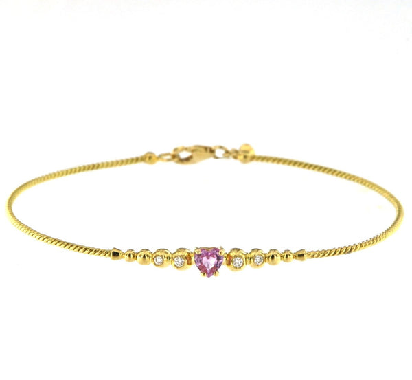 Bubble 18K Guld Armbånd m. Diamanter & Pink Safir