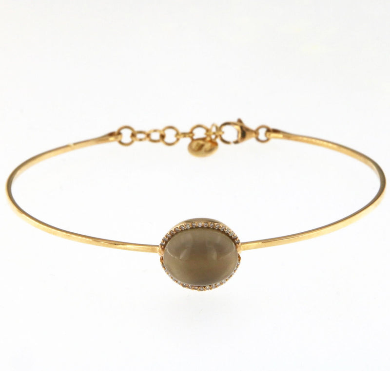 Cabouchon 18K Rose Gold Bracelet w. Diamonds & Smokey Quartz