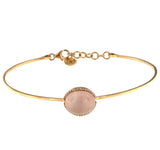 Cabouchon 18K Rose Gold Bracelet w. Diamonds & Pink Quartz