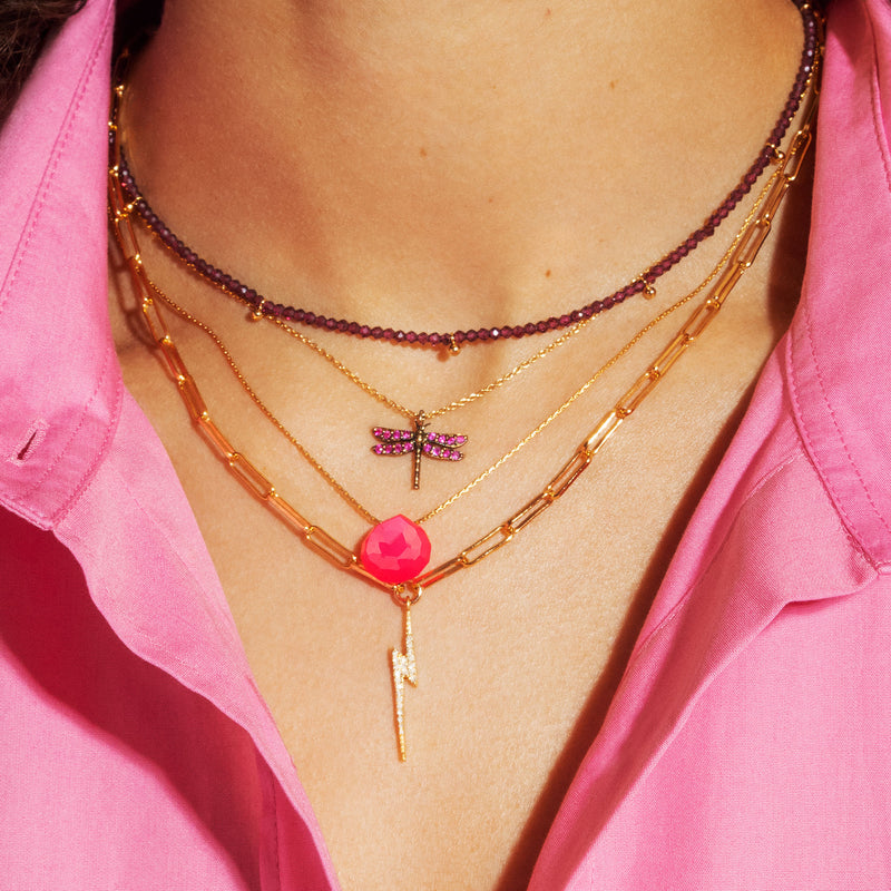 Dragonfly 18K Gold Plated Necklace w. Ruby