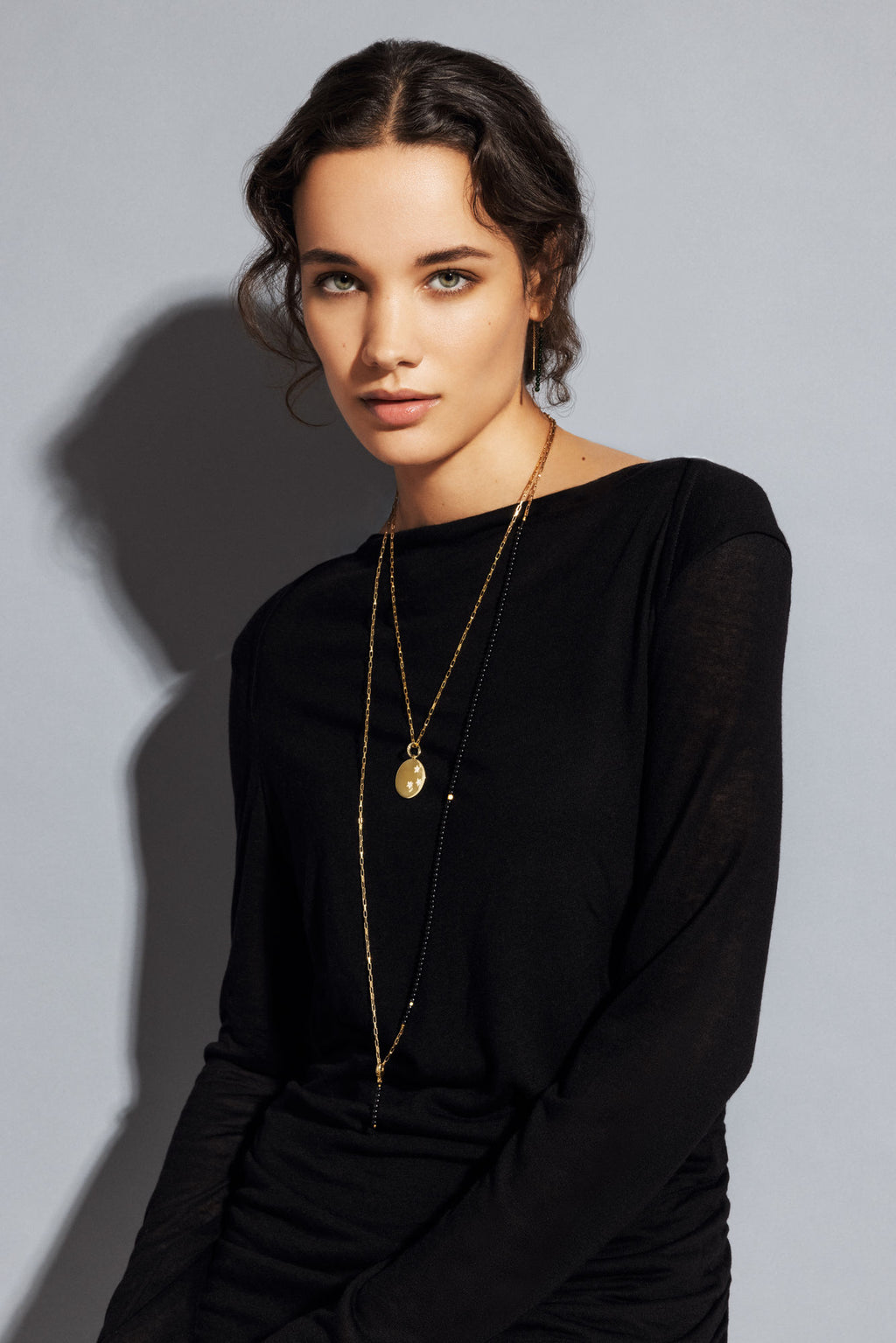 Black Multi Gold Plated Necklace w. Onyx