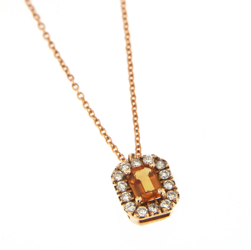 Candy 18K Rose Gold Necklace w. Diamonds & Orange Sapphire