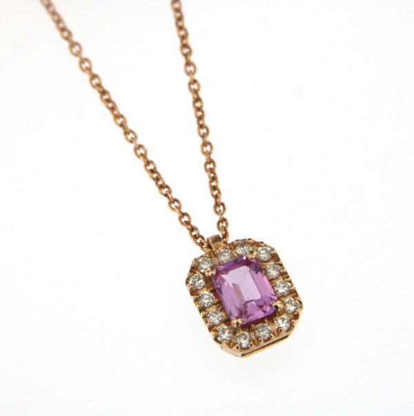 Candy 18K Rose Gold Necklace w. Diamonds & Pink Sapphire