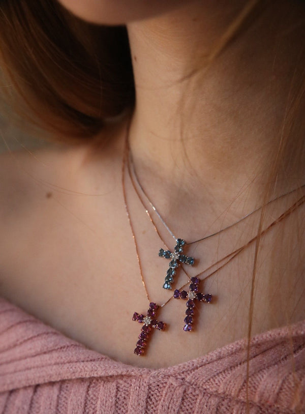 Heart 18K Rose Gold Necklace w. Diamond & Rhodolite