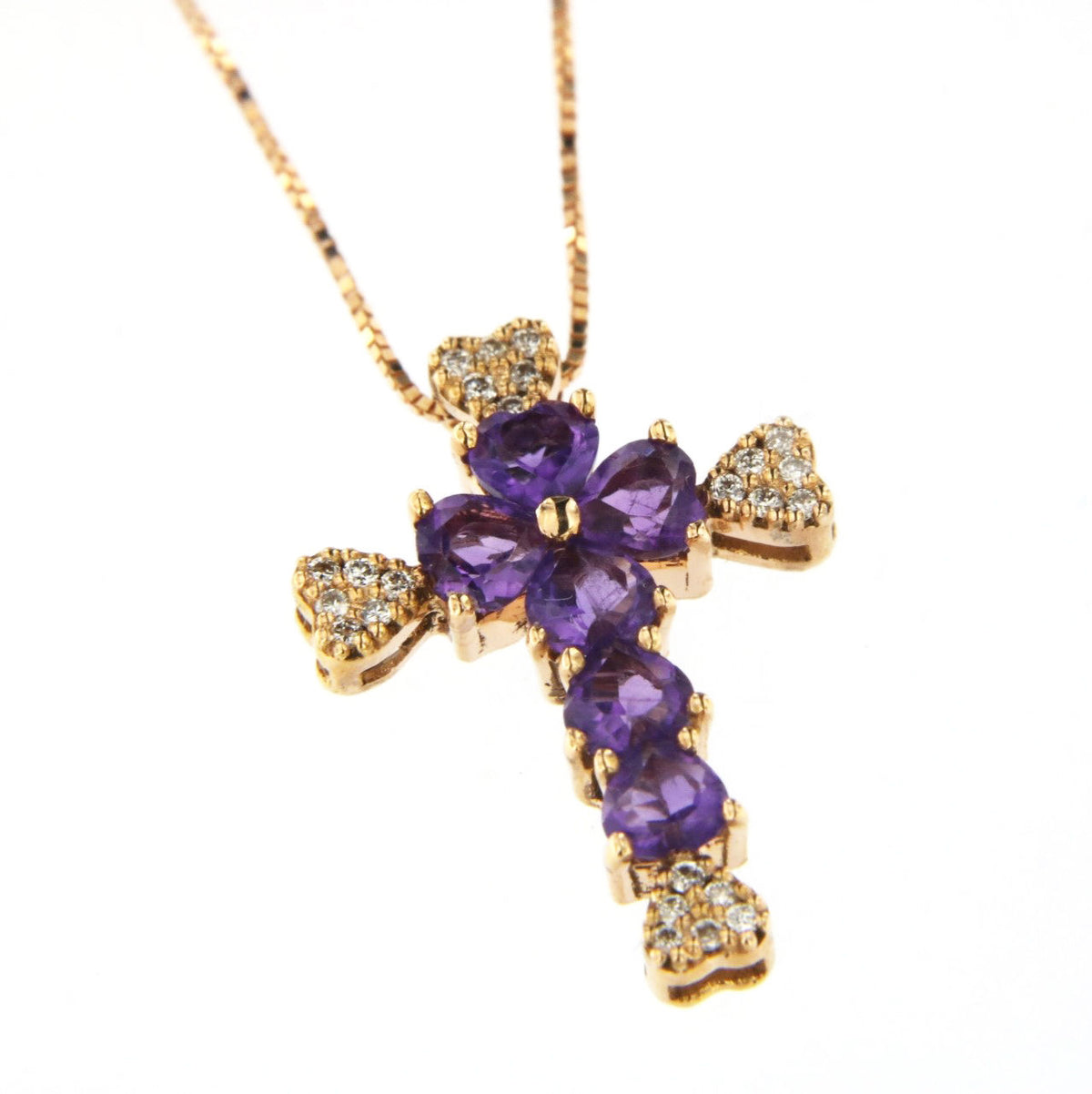 Herz 18K Roségold Halskette w. Diamanten & Amethyst