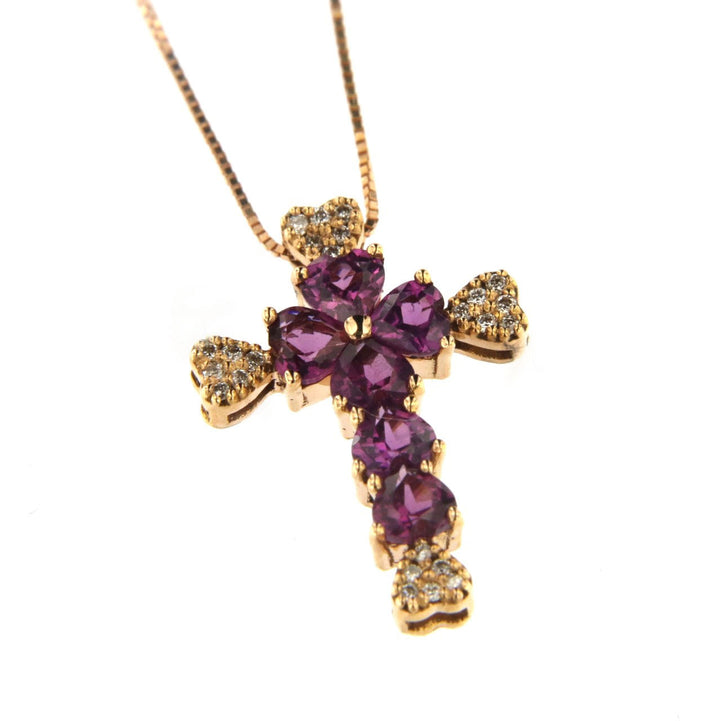 Heart 18K Rose Gold Necklace w. Diamonds & Rhodolite