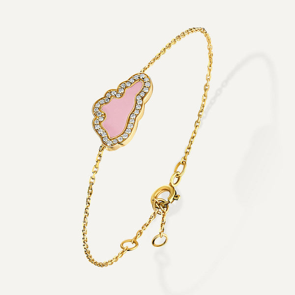 Allusia Love Pink Enamel 18K Gold Bracelet w. Diamonds