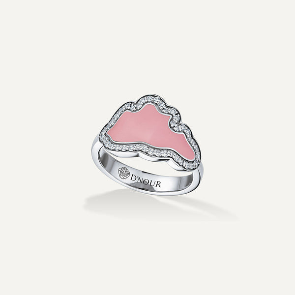 Allusia Love Pink Emalje 18K Hvidguld Ring m. Diamanter