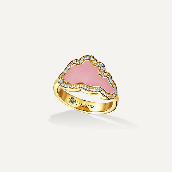 Allusia Love Pink Emalje 18K Guld Ring m. Diamanter
