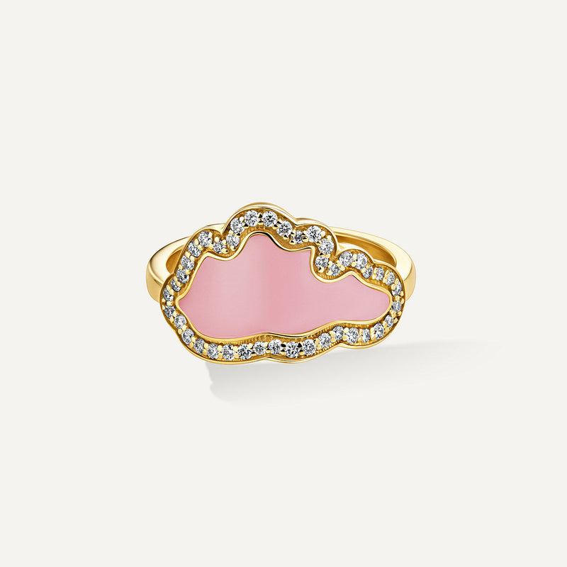 Allusia Love Pink Emalje 18K Guld Ring m. Diamanter