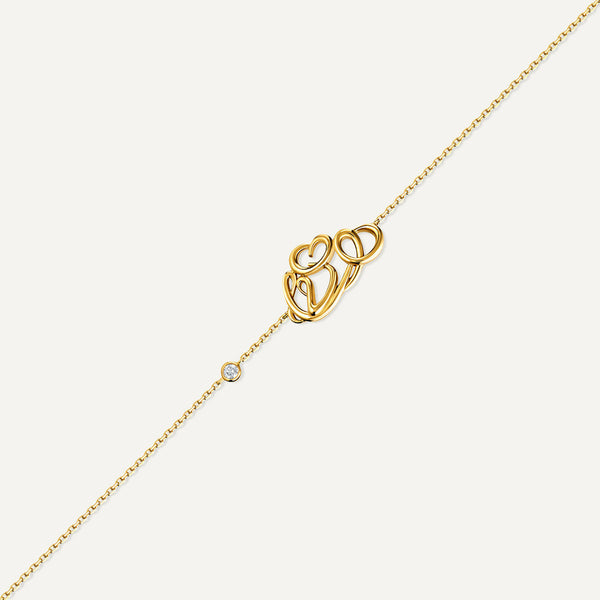 Allusia Love Detailed 18K Gold Bracelet w. Diamond