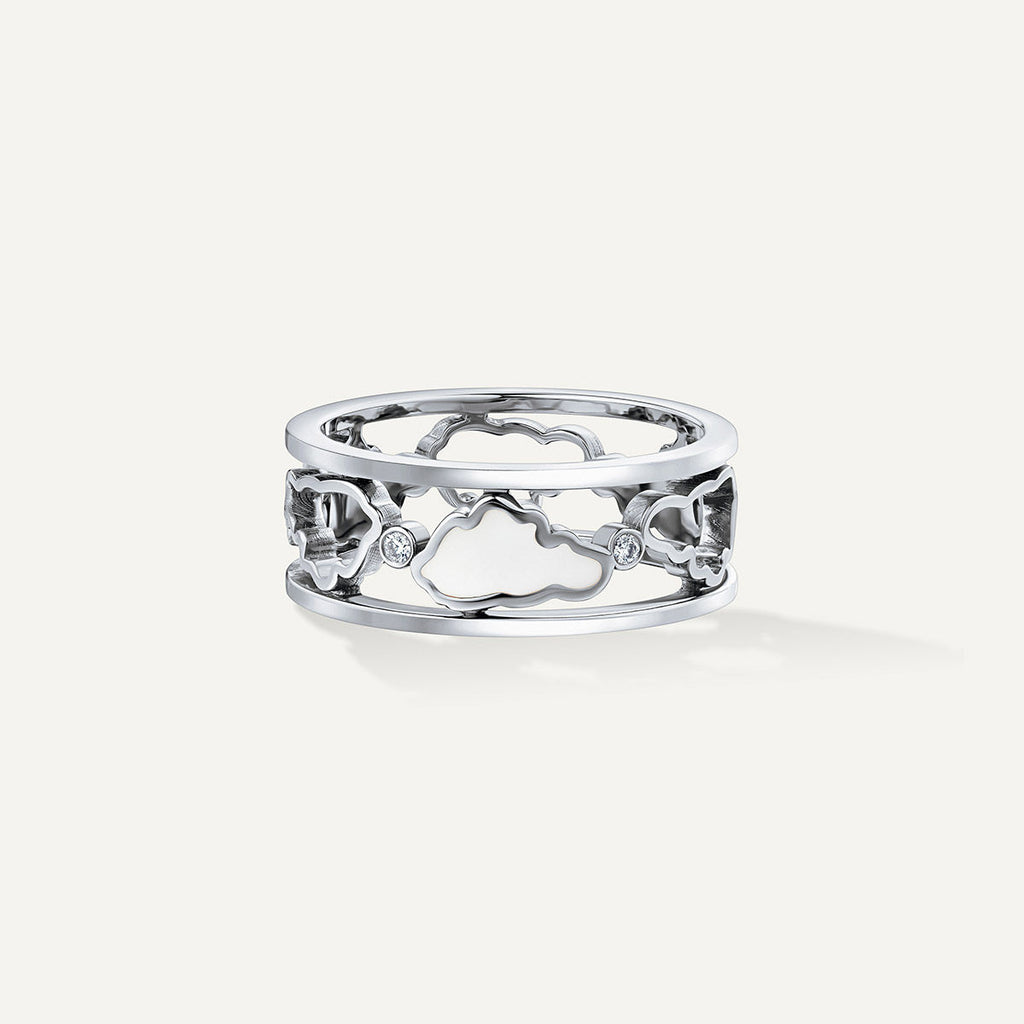 Allusia Love Enamel Band 18K Whitegold Ring w. Diamonds