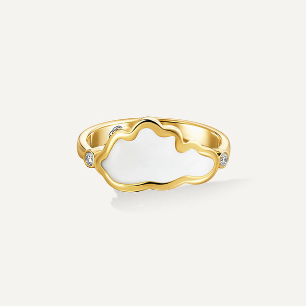 Allusia Love White Enamel 18K Gold Ring w. Diamonds