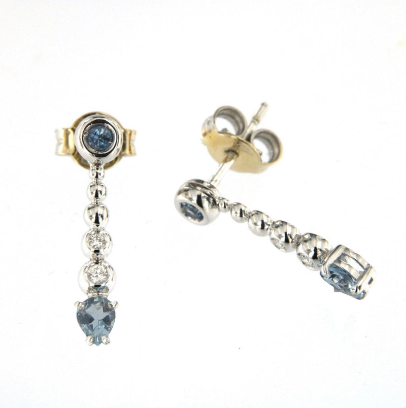 Bubble 18K White Gold Earrings w. Diamonds & Aquamarine